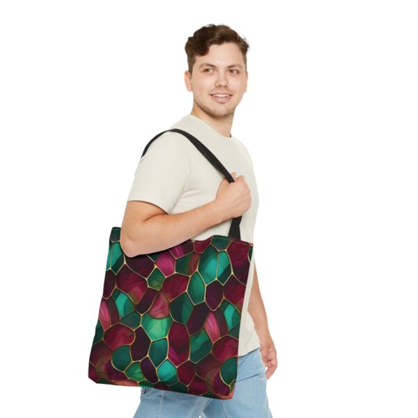 Shoppingtaske med bordeaux og grønt design - Image 11