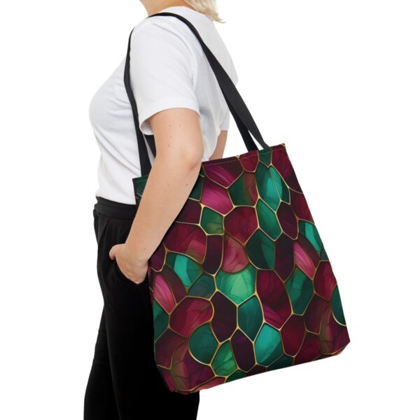 Shoppingtaske med bordeaux og grønt design - Image 12