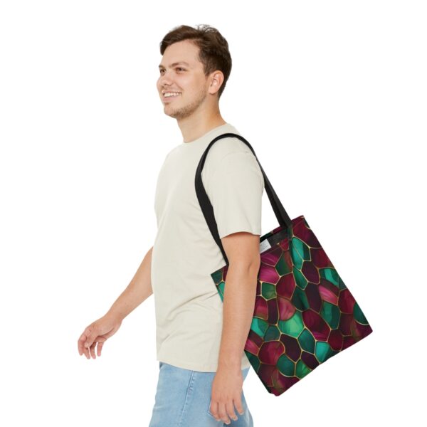 Shoppingtaske med bordeaux og grønt design - Image 3