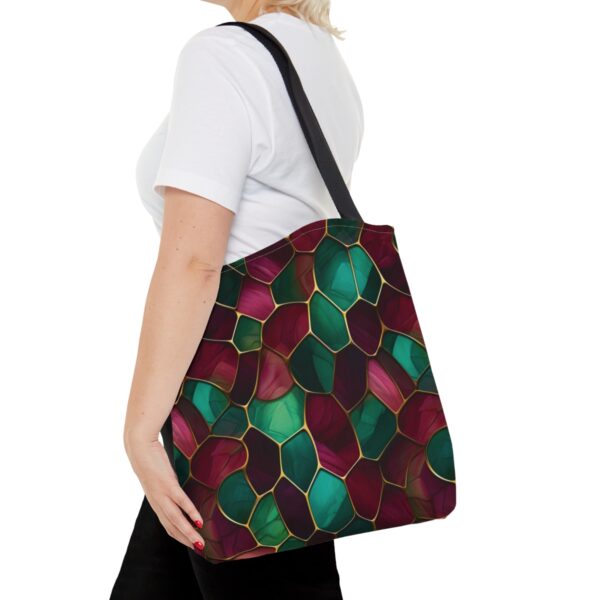 Shoppingtaske med bordeaux og grønt design - Image 4