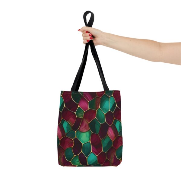 Shoppingtaske med bordeaux og grønt design - Image 7